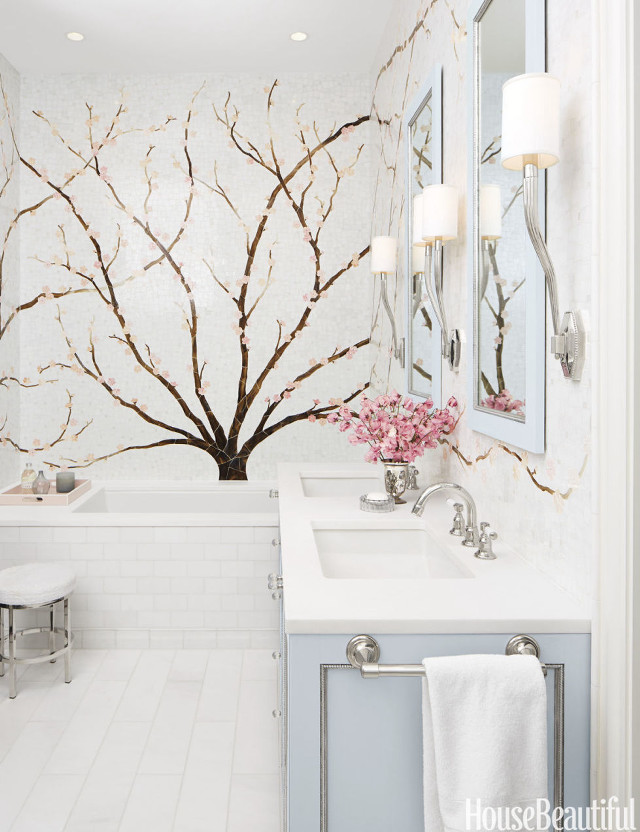 Bathroom tree wallpaper sink mirror free wallpaper - medium preview image
