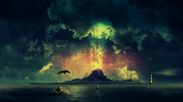 Sky mountain ferris wheel bird free wallpaper - medium preview image