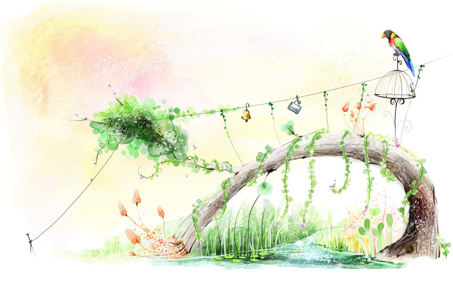 Bird branch lights painting artwork free wallpaper - medium preview image