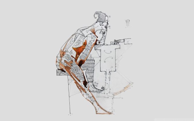 Man sitting table laptop side free wallpaper - medium preview image