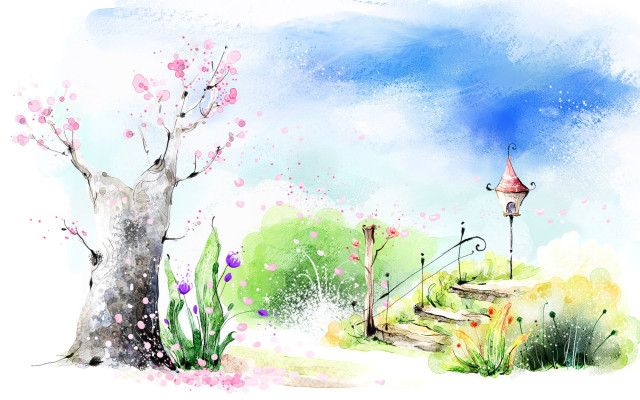 Park tree birdhouse path leads free wallpaper - medium preview image