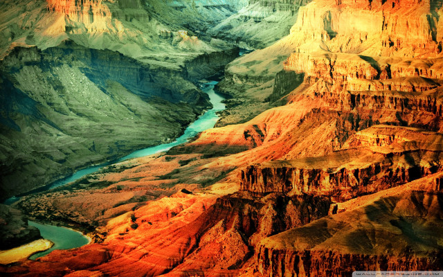 River canyon mountains cliffs distance free wallpaper - medium preview image