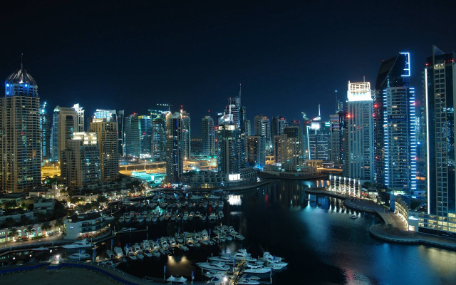 City skyline night boats water #3 free wallpaper - medium preview image
