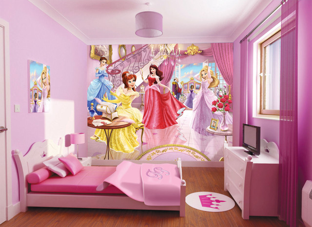 Bedroom pink bed princess mural free wallpaper - medium preview image
