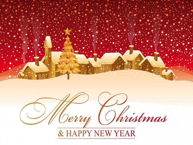Snowy village christmas card tree free wallpaper - medium preview image
