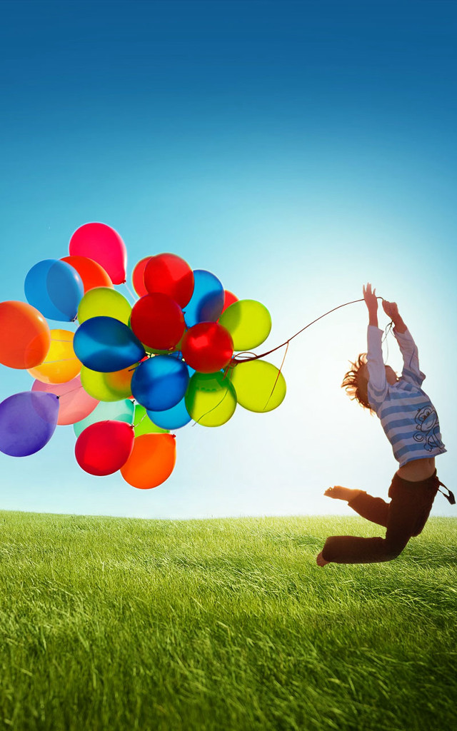 Person jumping balloons blue sky #2 free wallpaper - medium preview image