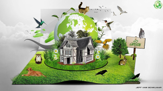 Eco green book house animals free wallpaper - medium preview image