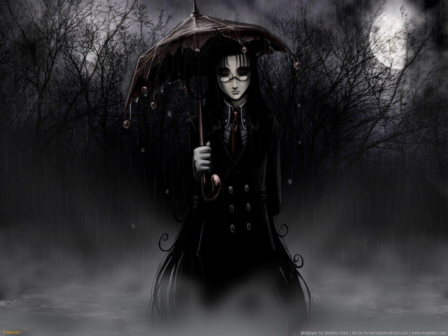 Gothic woman umbrella forest night #2 free wallpaper - medium preview image