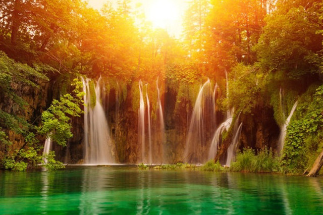 Beautiful waterfall green water trees free wallpaper - medium preview image