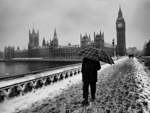 Person walking snowy street big free wallpaper - medium preview image