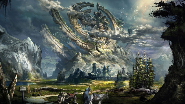 Mountain structure carriage painting scenery free wallpaper - medium preview image