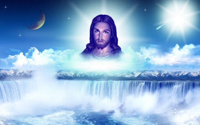Jesus waterfall sky moon crescent free wallpaper - medium preview image