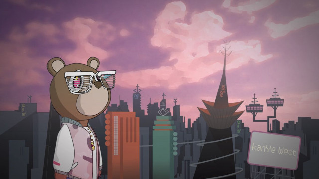 Cartoon bear sunglasses city skyline free wallpaper - medium preview image