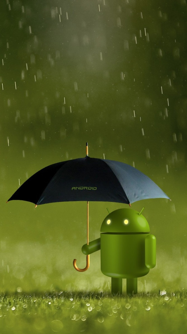 Green android character holding umbrella #6 free wallpaper - medium preview image