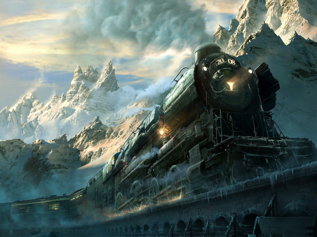Train mountains countryside cloudy sky free wallpaper - medium preview image