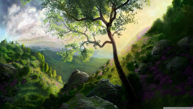 Tree mountainous area sky clouds free wallpaper - medium preview image