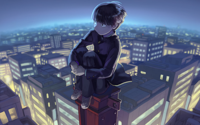 Man sitting tall building city free wallpaper - medium preview image