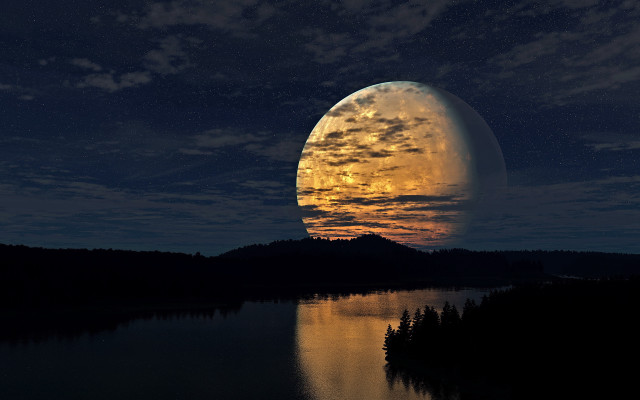 Full moon lake night reflection #4 free wallpaper - medium preview image