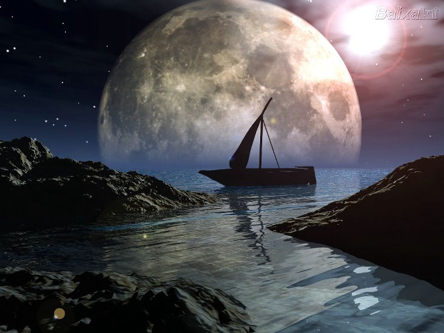 Boat floating water full moon free wallpaper - medium preview image