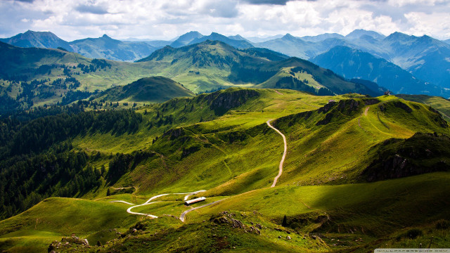 Winding road green mountains clouds #4 free wallpaper - medium preview image