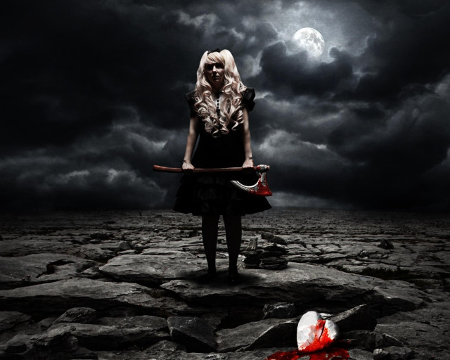 Woman knife rocky ground bloody free wallpaper - medium preview image