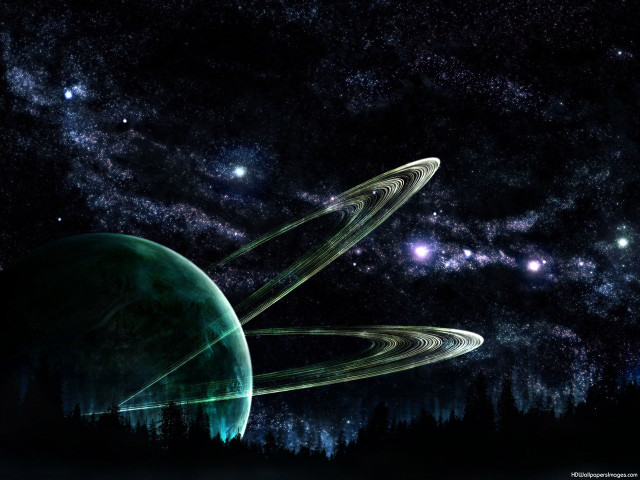 Green planet ring stars trees free wallpaper - medium preview image