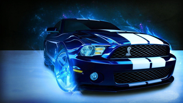 Blue mustang white stripes blue free wallpaper - medium preview image