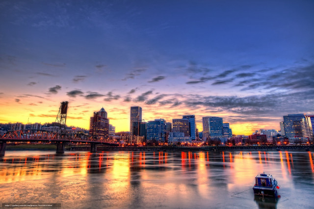 Boat city skyline sunset dawn free wallpaper - medium preview image