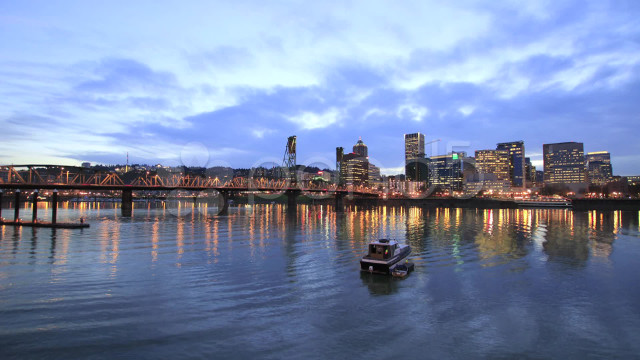Boat water city night bridge free wallpaper - medium preview image