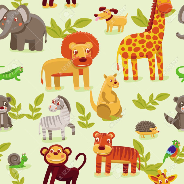 Cartoon jungle animals plants green free wallpaper - medium preview image