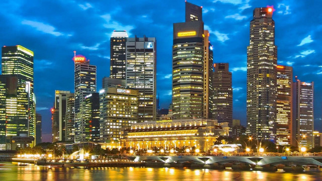 City skyline bridge river night free wallpaper - medium preview image