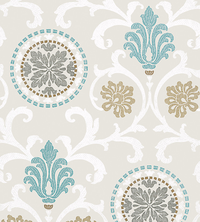 Blue brown flowers pattern white free wallpaper - medium preview image