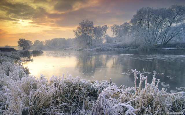 River ice trees cloudy sky free wallpaper - medium preview image