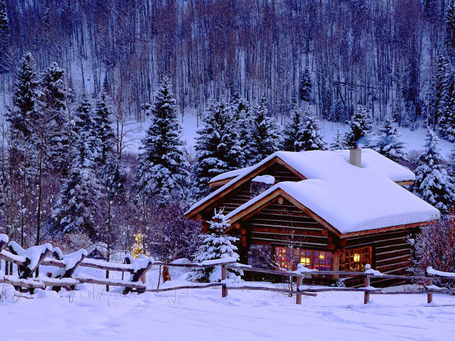 Cabin in the woods snow free wallpaper - medium preview image