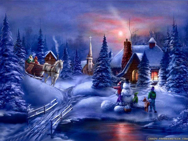 Christmas sleigh snow house person free wallpaper - medium preview image