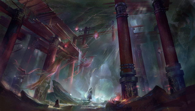 Futuristic city columns pillars painting free wallpaper - medium preview image