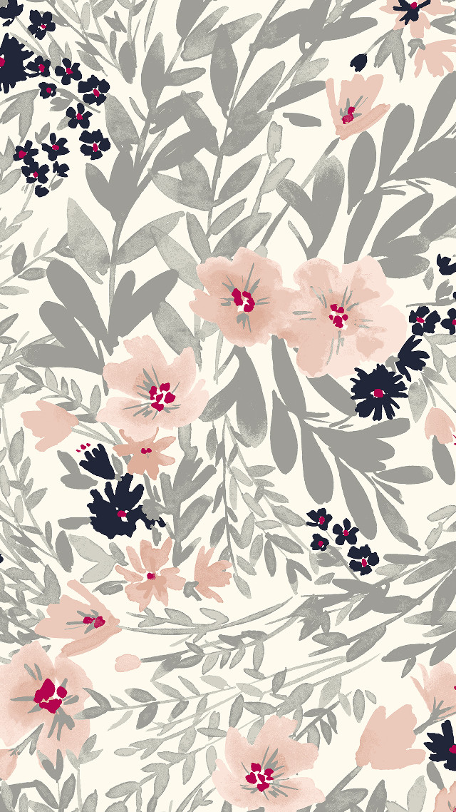 Floral pink green white black free wallpaper - medium preview image
