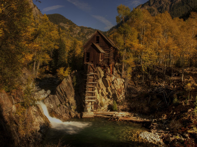Wooden structure cliff river forest #2 free wallpaper - medium preview image
