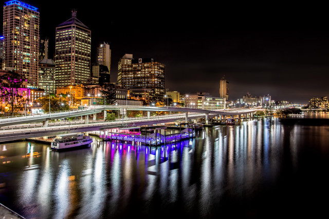 City skyline night bridge boats #5 free wallpaper - medium preview image