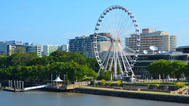Ferris wheel river buildings bridge free wallpaper - medium preview image