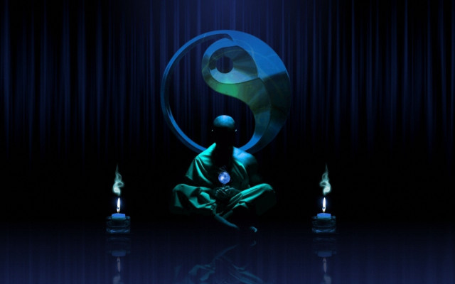Person sitting blue black background free wallpaper - medium preview image