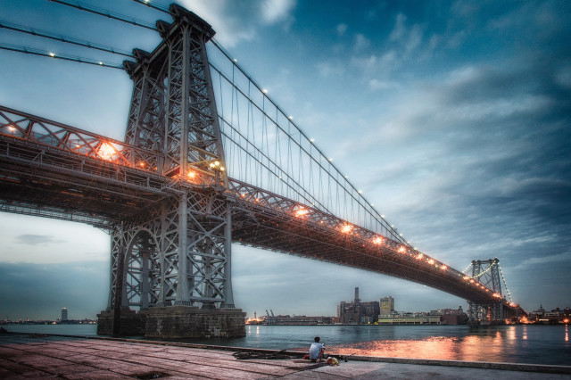 Bridge lights person sitting ground free wallpaper - medium preview image