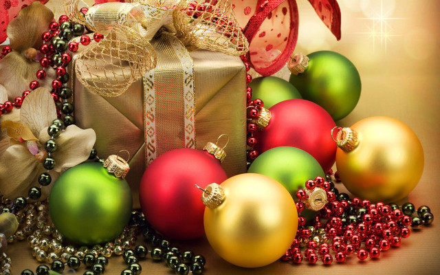 Present box christmas ornaments ribbons free wallpaper - medium preview image