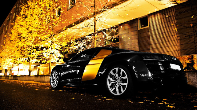 Black yellow sports car night free wallpaper - medium preview image