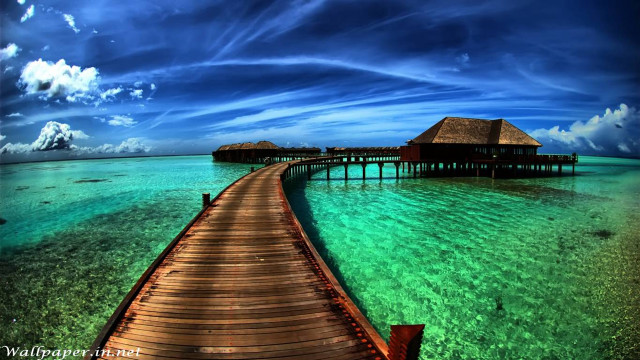 Tropical pier hut clear water #2 free wallpaper - medium preview image