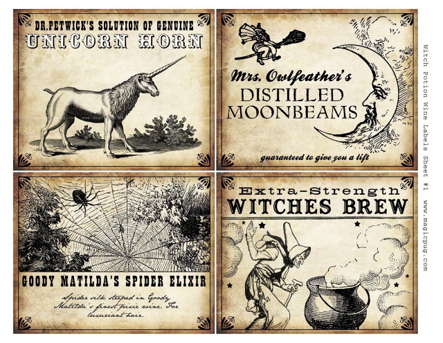 Witches brew labels unicorn black free wallpaper - medium preview image