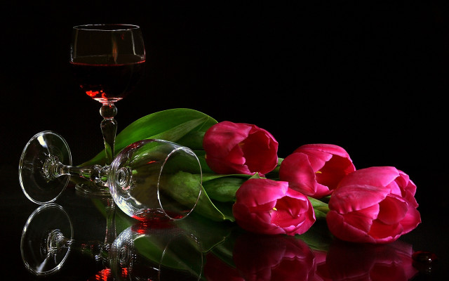 Wine glass pink flowers table free wallpaper - medium preview image
