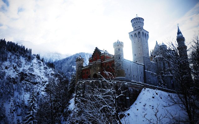 Castle tower clock snow mountainside free wallpaper - medium preview image