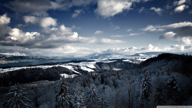 Snowy mountain trees clouds blue #5 free wallpaper - medium preview image