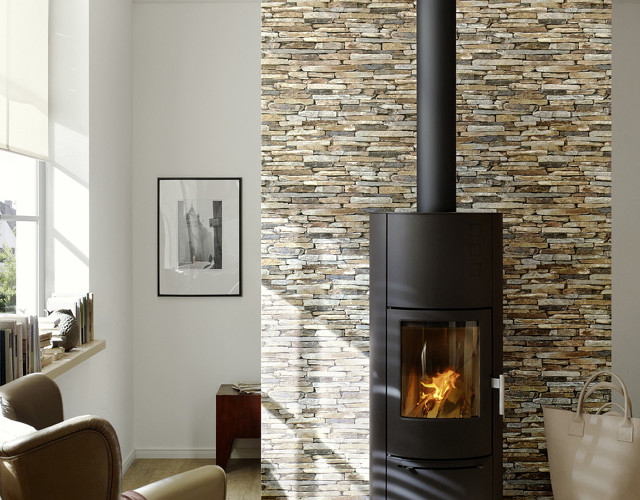 Modern wood stove livingroom stonewall free wallpaper - medium preview image